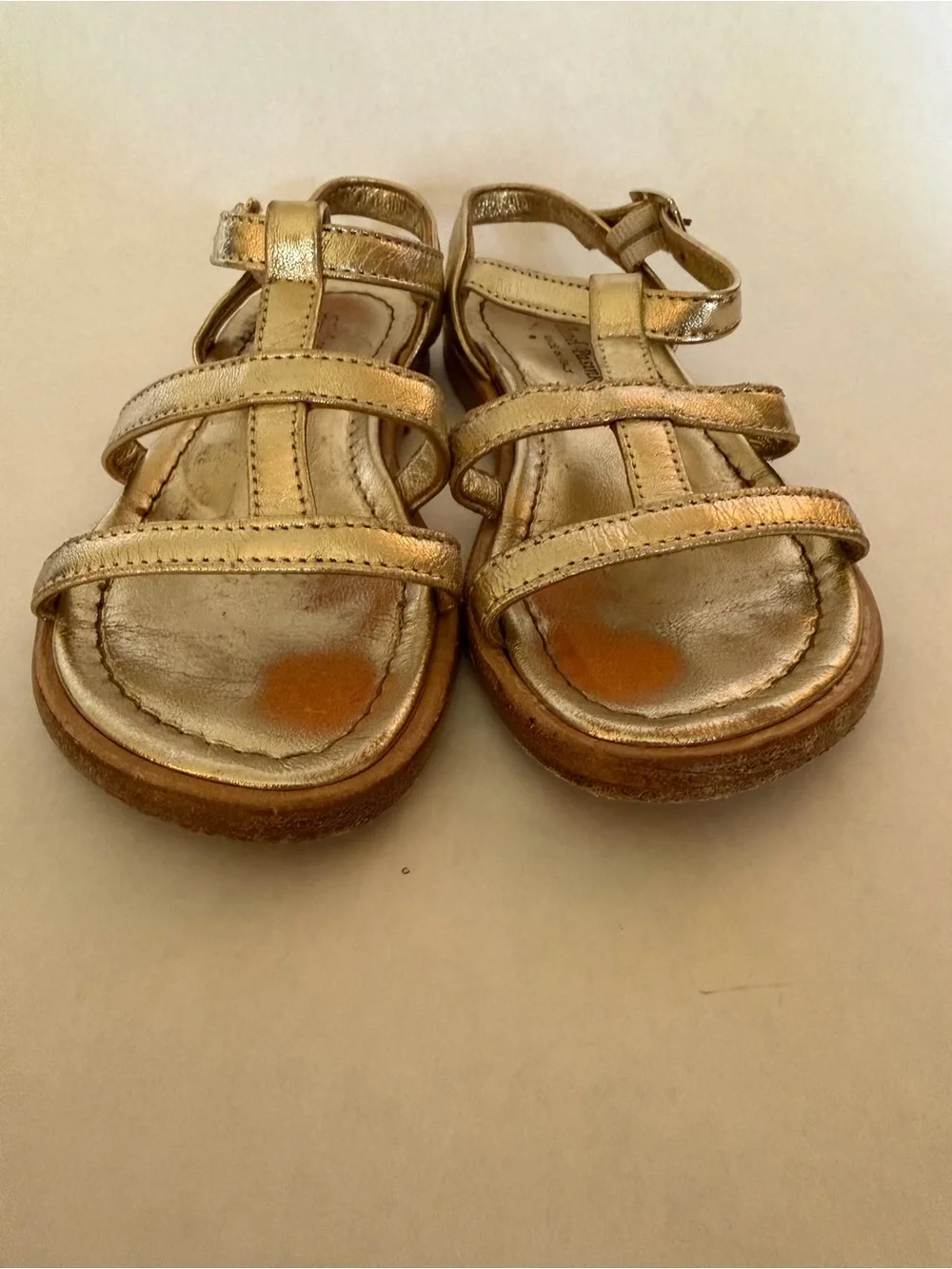 Girls Gold T-Strap Comfort Sandals